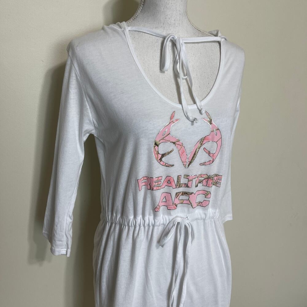 Realtree Womens Training Camp T Shirt Midi Dress with Hoodie White Large - Picture 2 of 11